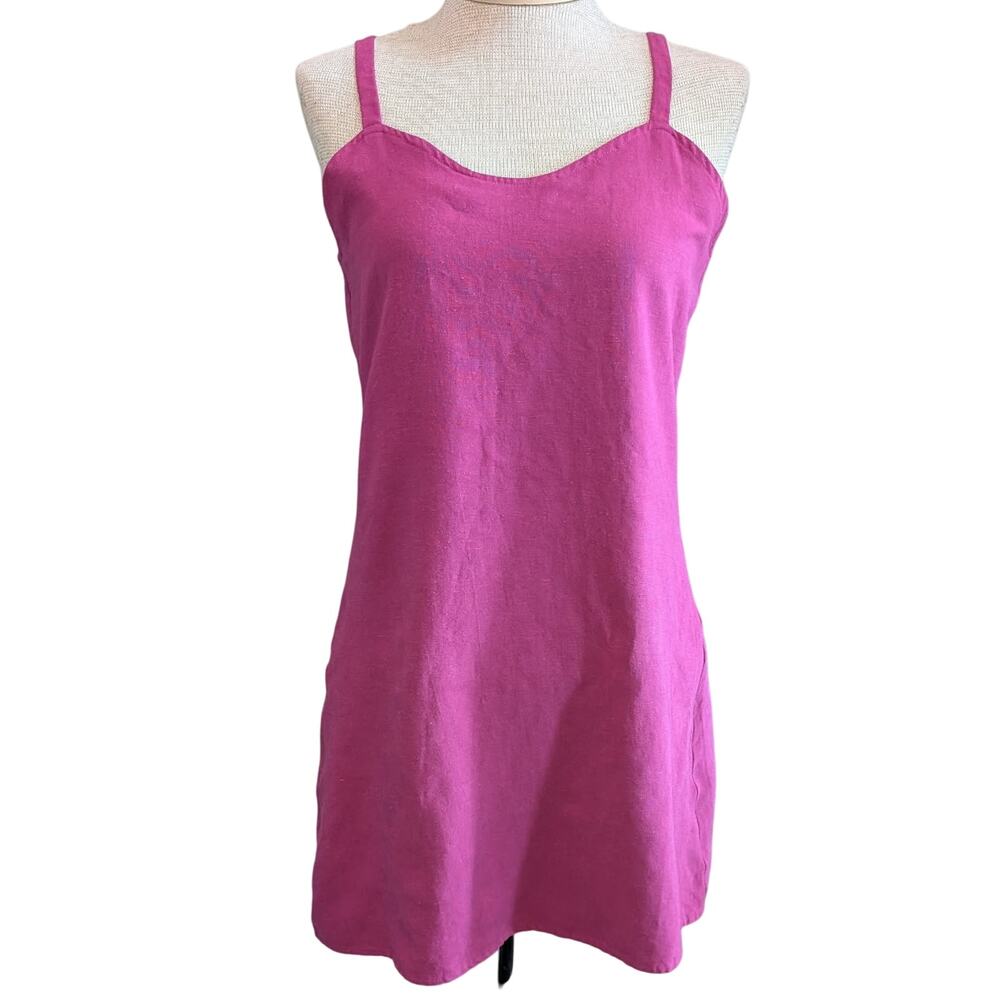 VTG Y2K Spiegel Linen Rayon Blend Strappy Mini Dress Adjustable Strap Hot Pink S